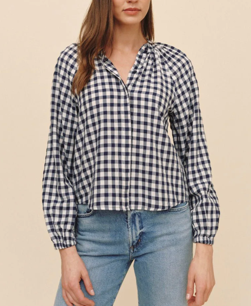 SHIRRED RAGLAN SHIRT - NAVY