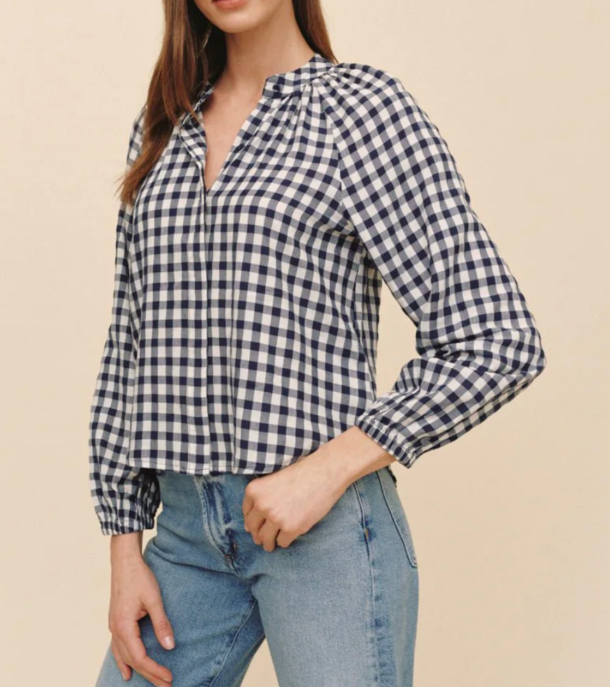 SHIRRED RAGLAN SHIRT - NAVY