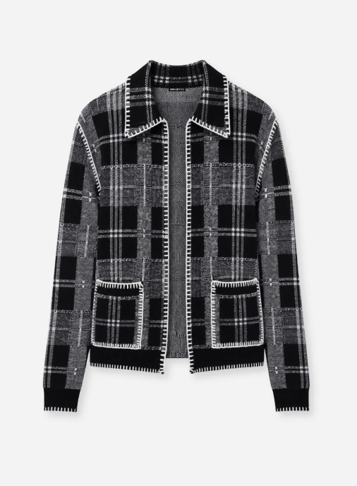PLAID COLLAR CARDI