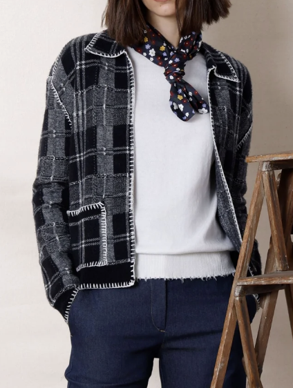 PLAID COLLAR CARDI