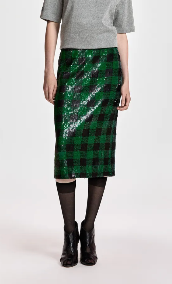 CHECKED MIDI SKIRT