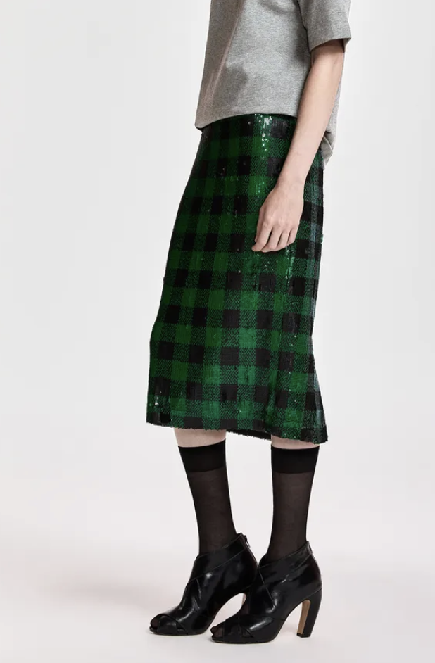 CHECKED MIDI SKIRT