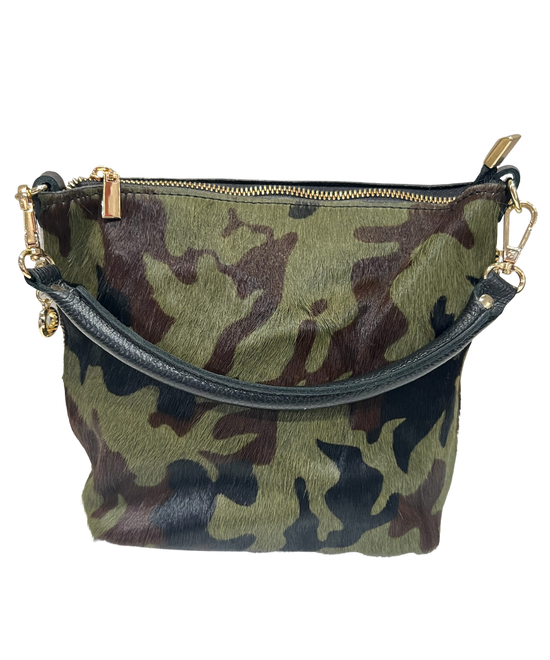 Leather/Pony Hair Camo Crossbody (More Colors)